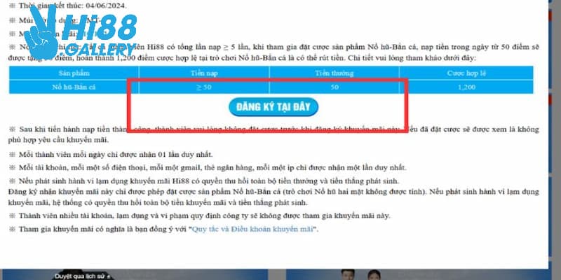 Nội dung sự kiện ưu đãi nạp 50 tặng 50 mỗi ngày Hi88